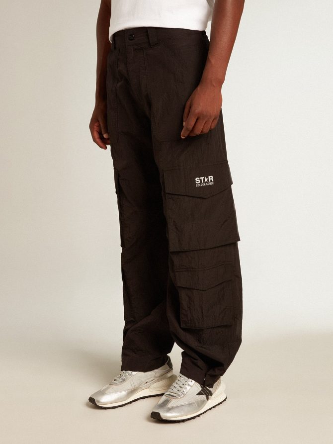 Black-colored ripstop nylon cargo pants - Image 2