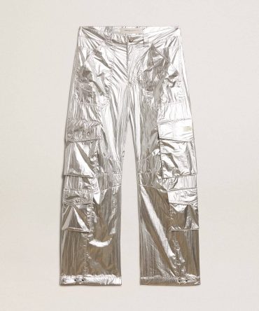 Men’s cargo pants in silver technical fabric