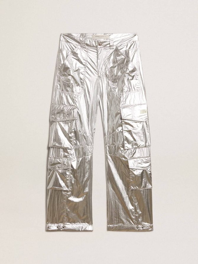 Men’s cargo pants in silver technical fabric