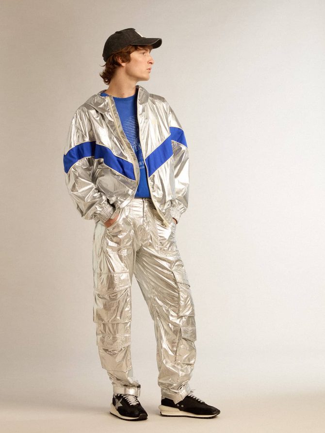 Men’s cargo pants in silver technical fabric - Image 3