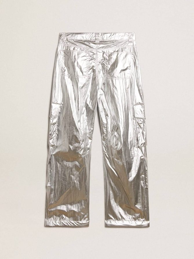 Men’s cargo pants in silver technical fabric - Image 6