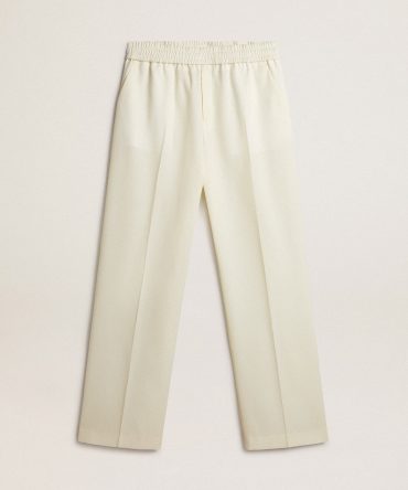 Men’s aged white wool gabardine joggers