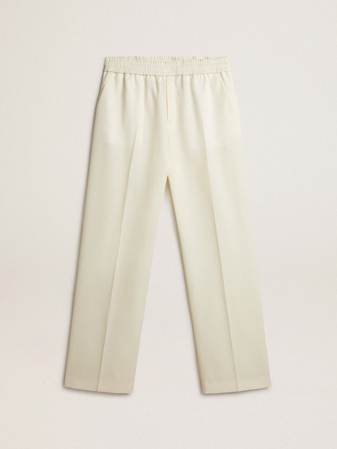 Men’s aged white wool gabardine joggers