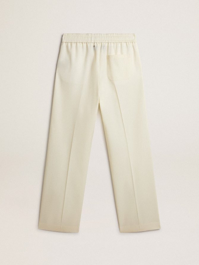 Men’s aged white wool gabardine joggers - Image 6