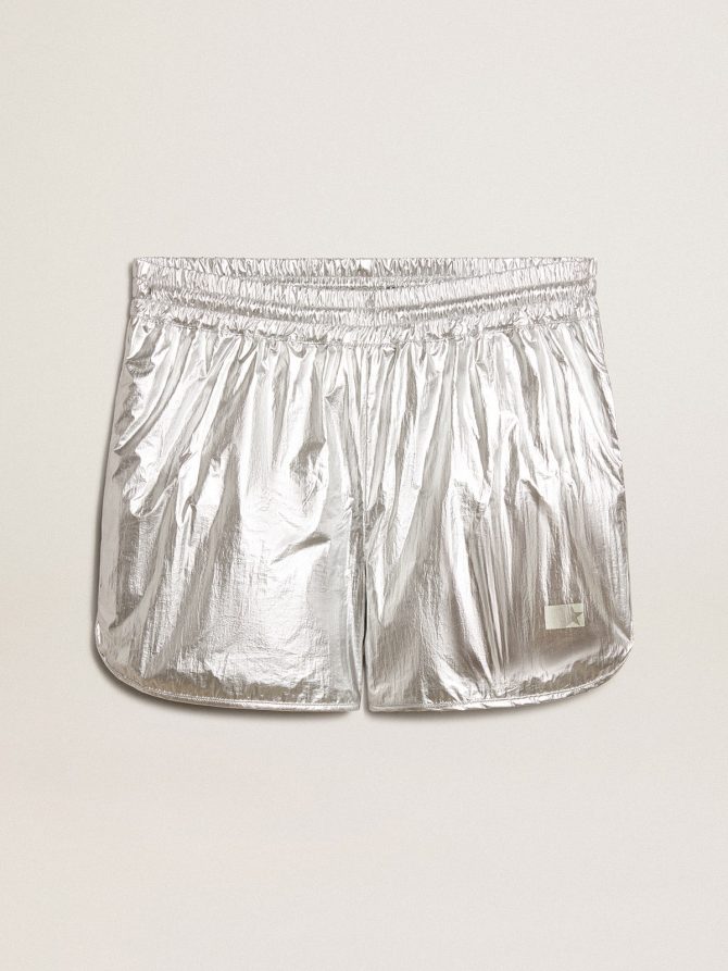 Men’s running shorts in silver fabric
