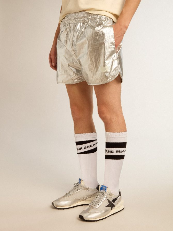 Men’s running shorts in silver fabric - Image 2