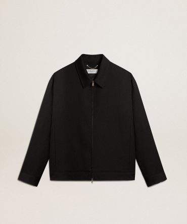 Men’s zip-up jacket in black wool gabardine