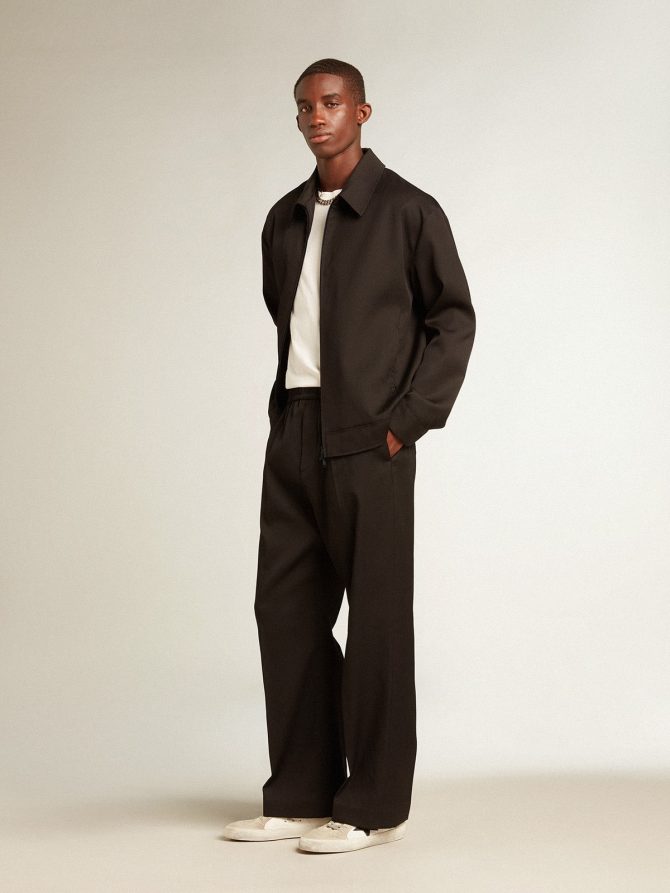 Men’s zip-up jacket in black wool gabardine - Image 3