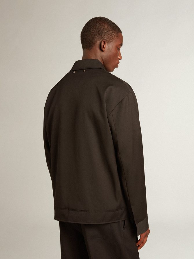 Men’s zip-up jacket in black wool gabardine - Image 4