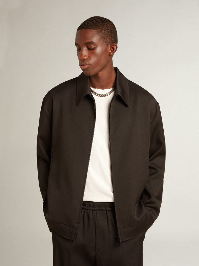 Men’s zip-up jacket in black wool gabardine - Image 5