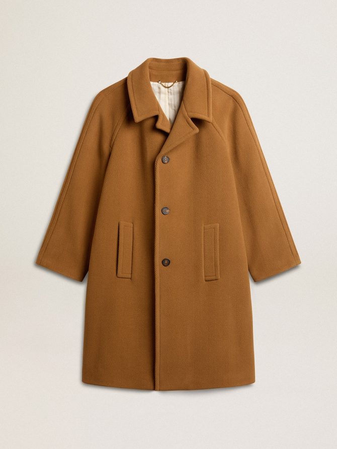 Men’s single-breasted coat in tobacco