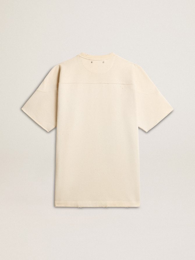 Men’s cotton T-shirt in vintage white with raw edge on the front - Image 2