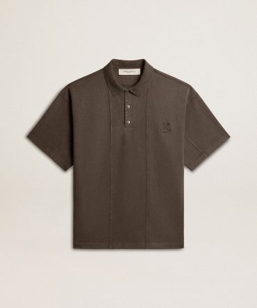 Men’s cotton polo shirt in anthracite gray with embroidery