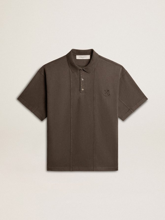 Men’s cotton polo shirt in anthracite gray with embroidery