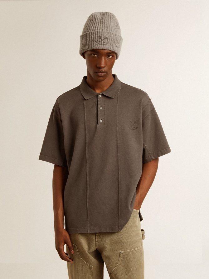 Men’s cotton polo shirt in anthracite gray with embroidery - Image 3