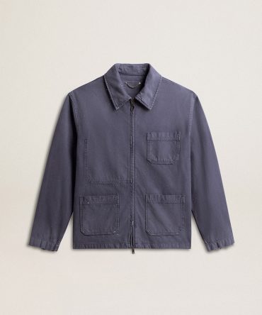 Men’s blue jacket in denim cotton with distressed treatment