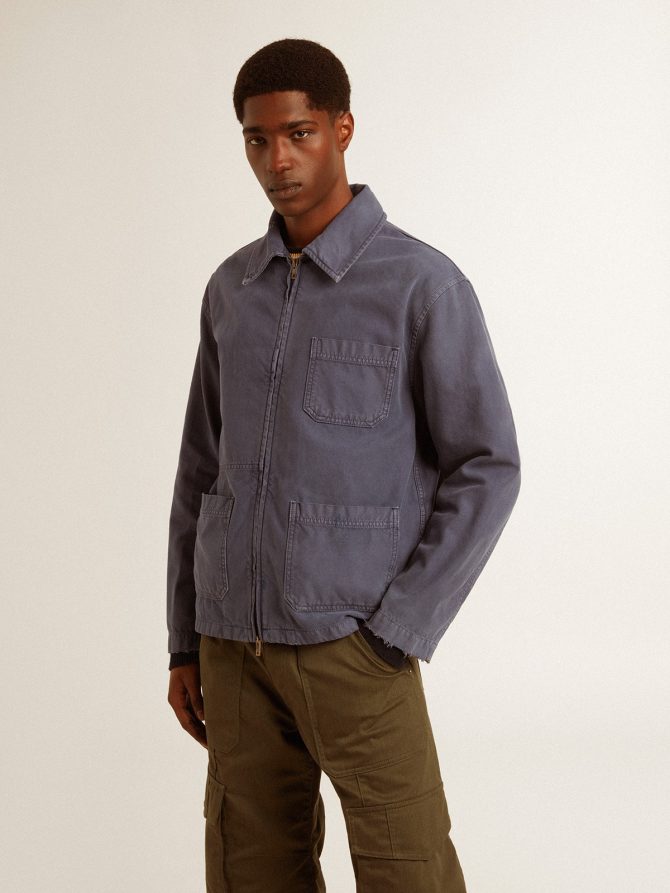 Men’s blue jacket in denim cotton with distressed treatment - Image 2