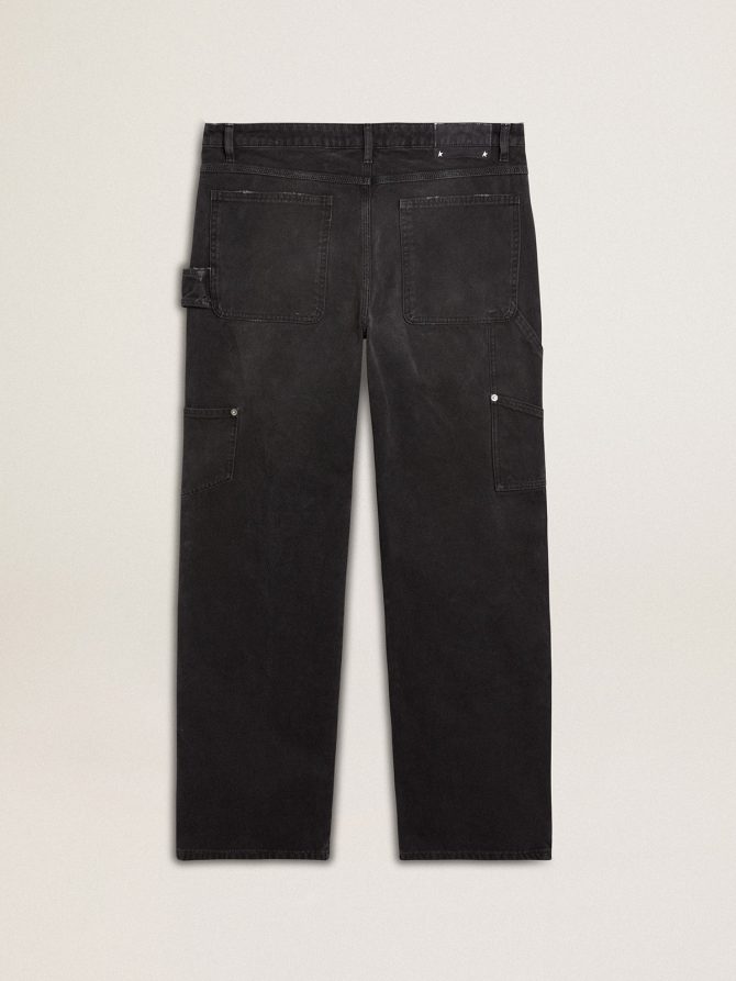 Men’s distressed black cotton jeans with front patches - Image 5
