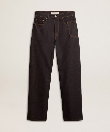 Men’s dark blue wide-leg jeans in one-wash denim