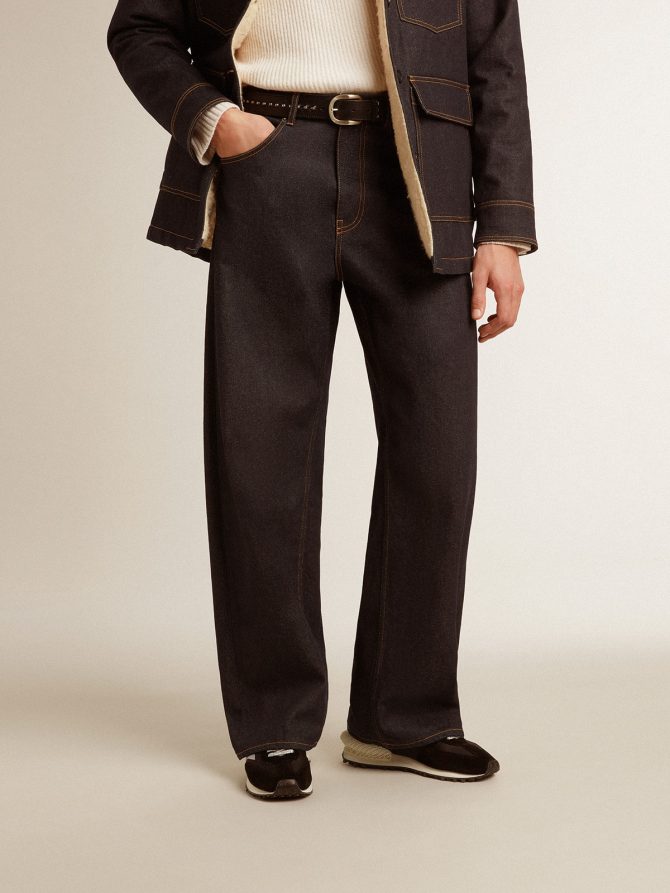 Men’s dark blue wide-leg jeans in one-wash denim - Image 3