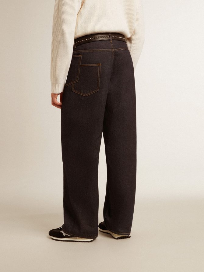 Men’s dark blue wide-leg jeans in one-wash denim - Image 5