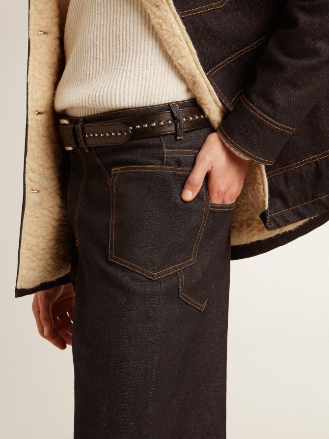 Men’s dark blue wide-leg jeans in one-wash denim - Image 6