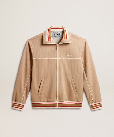 Men’s light beige zipped sweatshirt with white logo