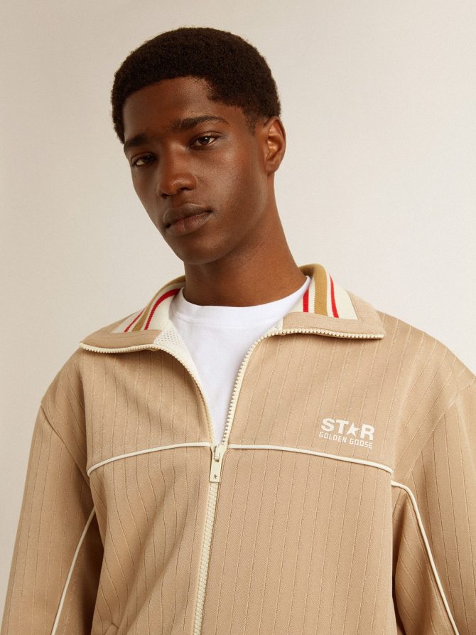 Men’s light beige zipped sweatshirt with white logo - Image 5