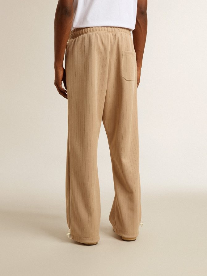 Men’s light beige joggers with white logo - Image 4