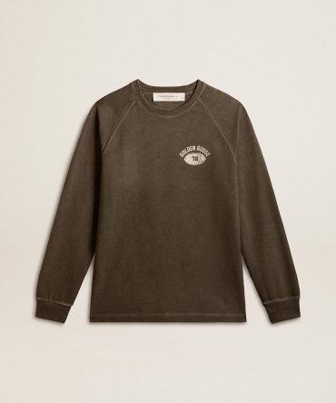 Men’s long-sleeved T-shirt in anthracite gray cotton with logo on the back