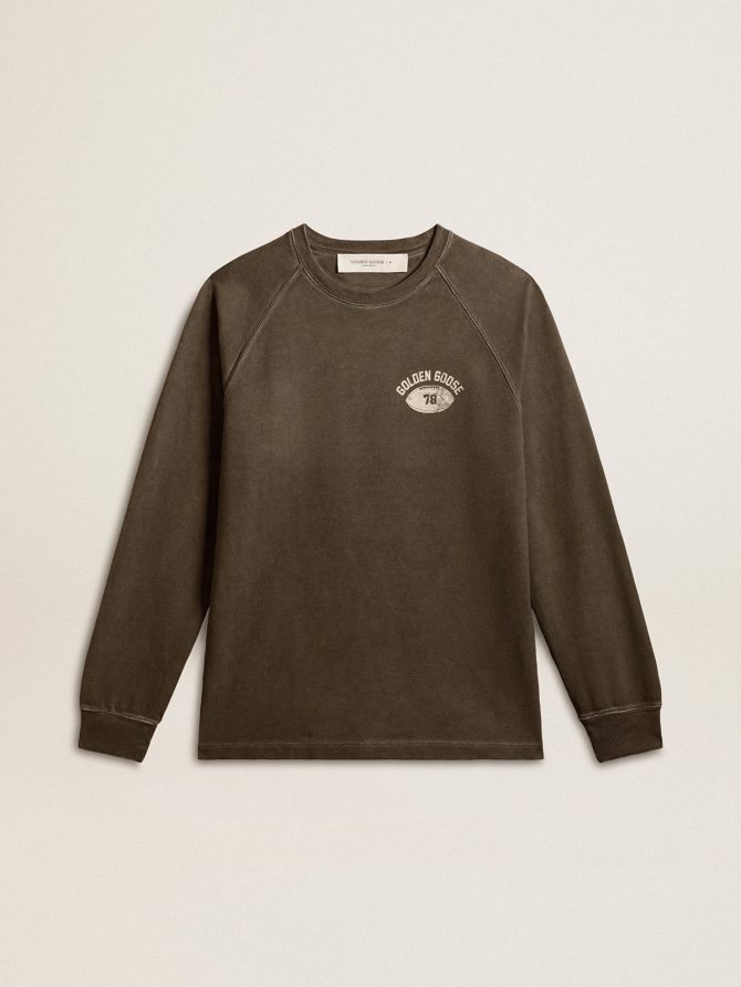 Men’s long-sleeved T-shirt in anthracite gray cotton with logo on the back