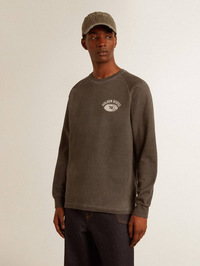 Men’s long-sleeved T-shirt in anthracite gray cotton with logo on the back - Image 3