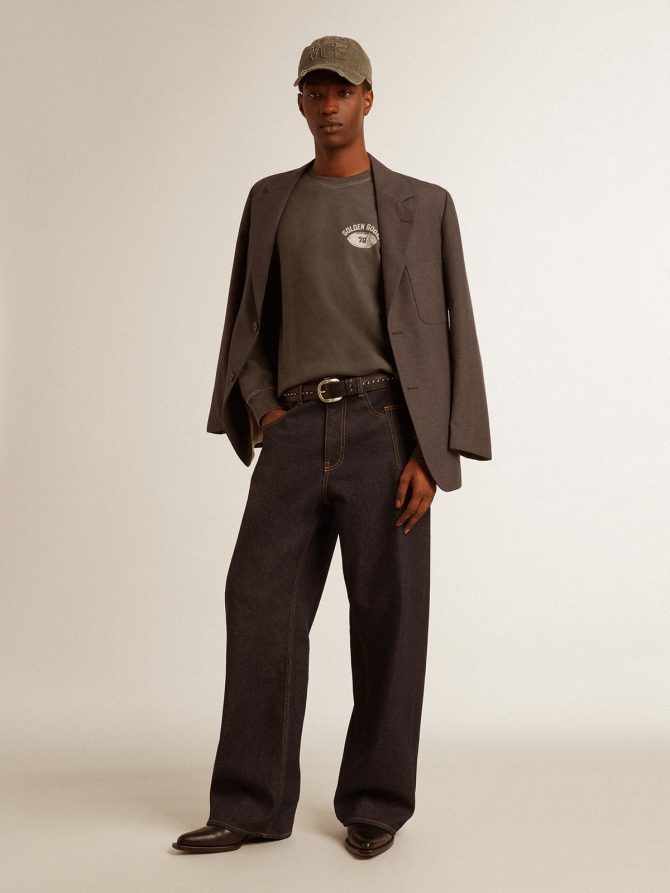 Men’s long-sleeved T-shirt in anthracite gray cotton with logo on the back - Image 4