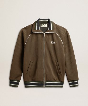 Men’s military green zipped sweatshirt with white logo