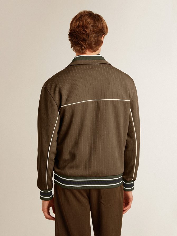 Men’s military green zipped sweatshirt with white logo - Image 4