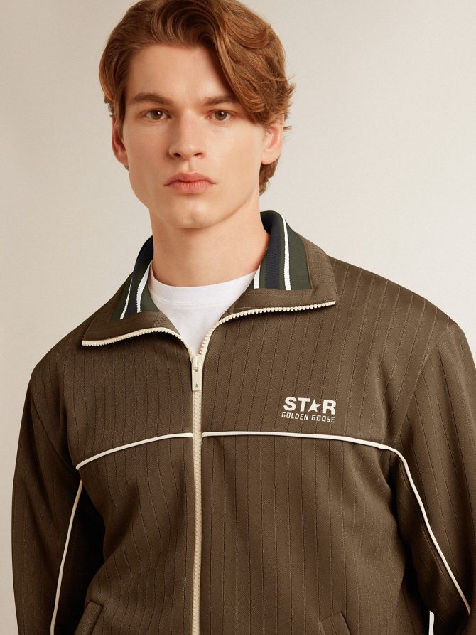 Men’s military green zipped sweatshirt with white logo - Image 5