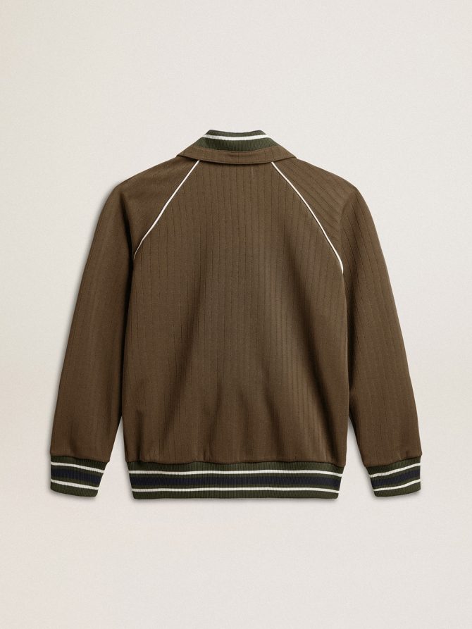 Men’s military green zipped sweatshirt with white logo - Image 6