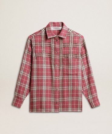 Boxy fit shirt with pink, sand and gray check embroidery