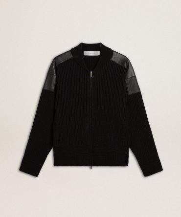 Men’s black merino wool jacket with leather patches