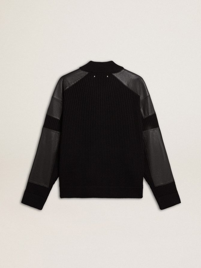 Men’s black merino wool jacket with leather patches - Image 6