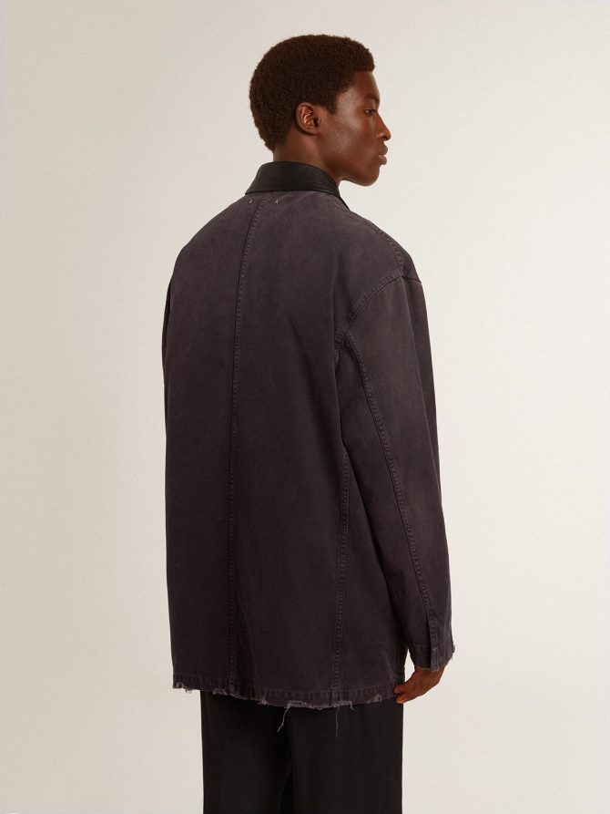 Men’s denim jacket with distressed details and leather collar - Image 4