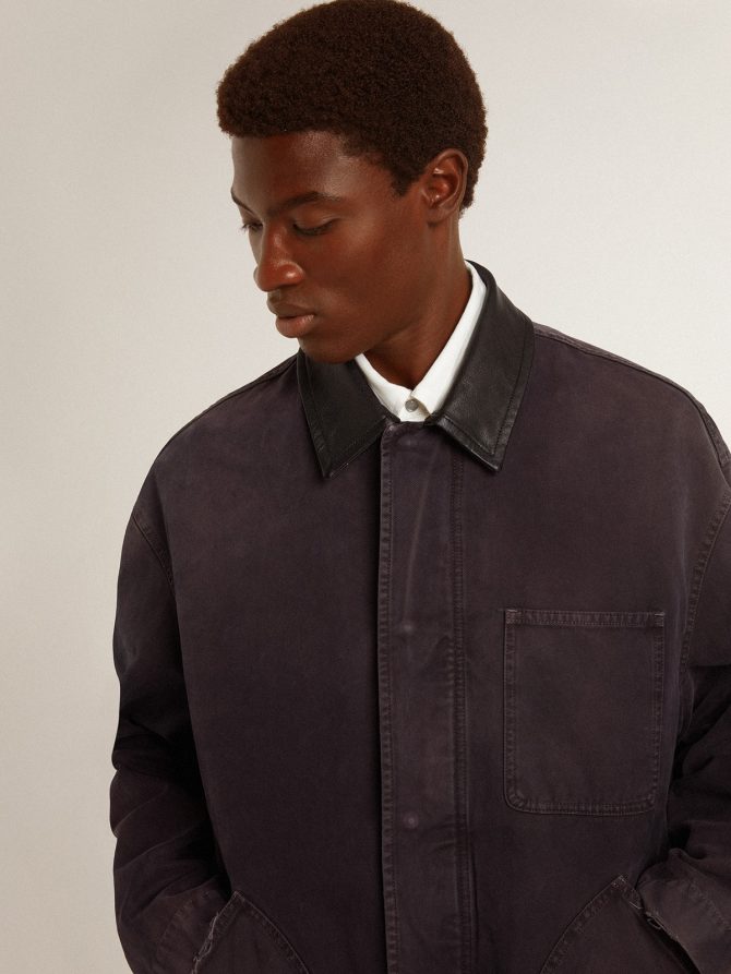 Men’s denim jacket with distressed details and leather collar - Image 5