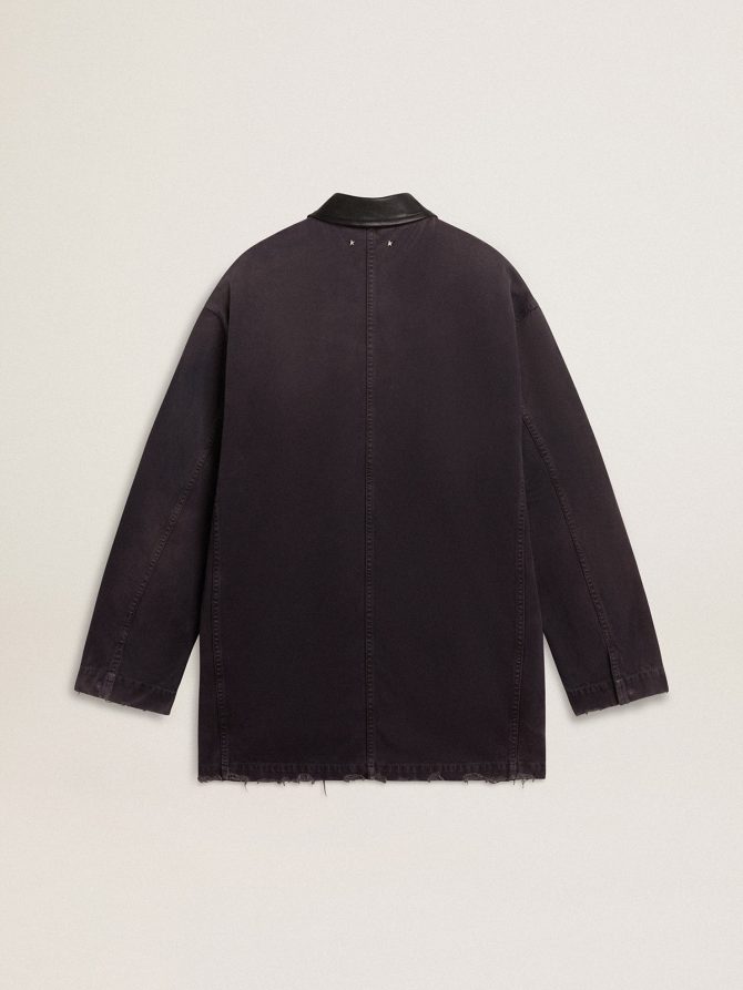 Men’s denim jacket with distressed details and leather collar - Image 6