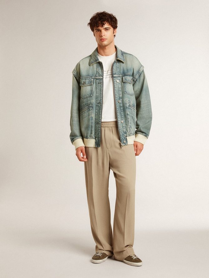 Men’s washed denim jacket with wool blend ribbing - Image 3