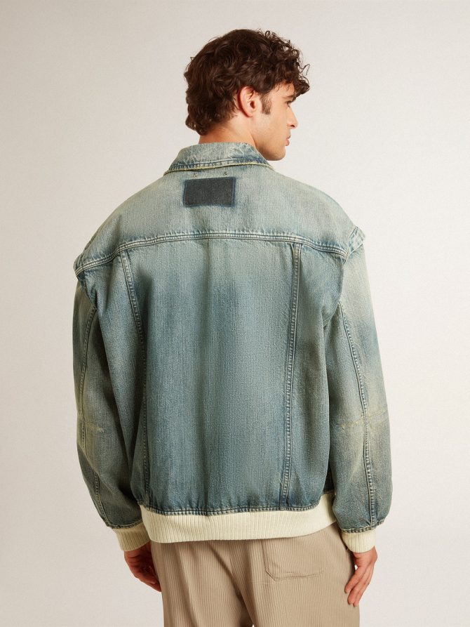Men’s washed denim jacket with wool blend ribbing - Image 4