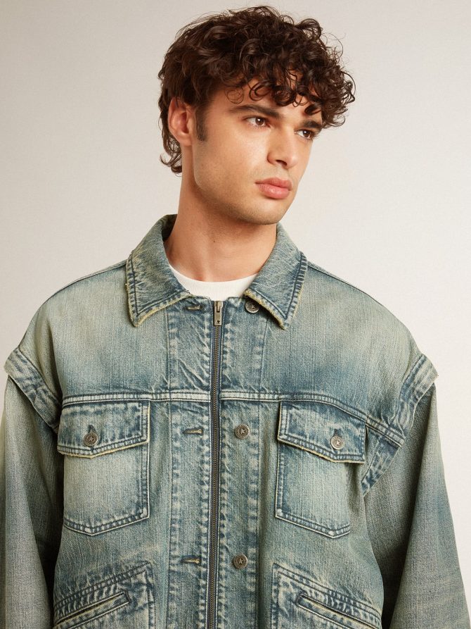 Men’s washed denim jacket with wool blend ribbing - Image 5