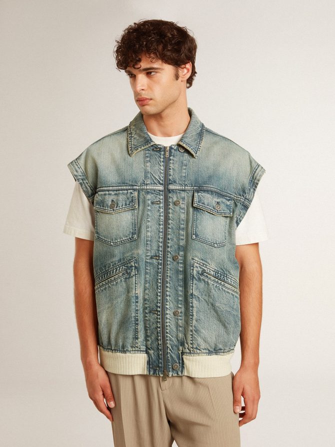 Men’s washed denim jacket with wool blend ribbing - Image 6