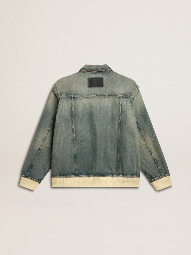 Men’s washed denim jacket with wool blend ribbing - Image 7