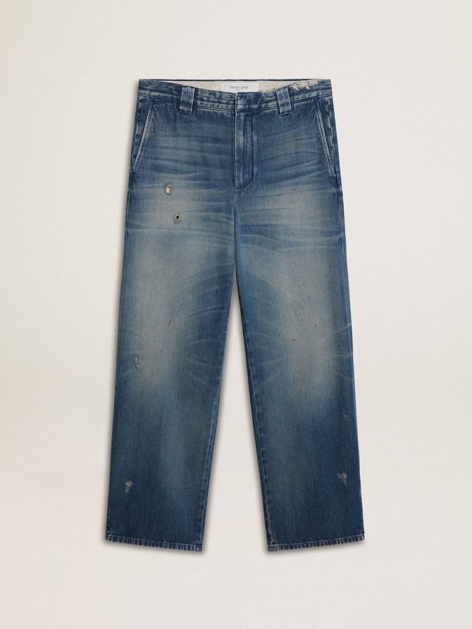 Men’s denim chinos with distressed details