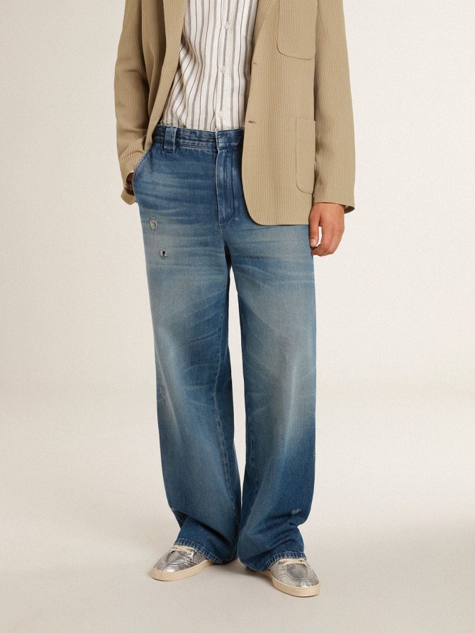 Men’s denim chinos with distressed details - Image 2